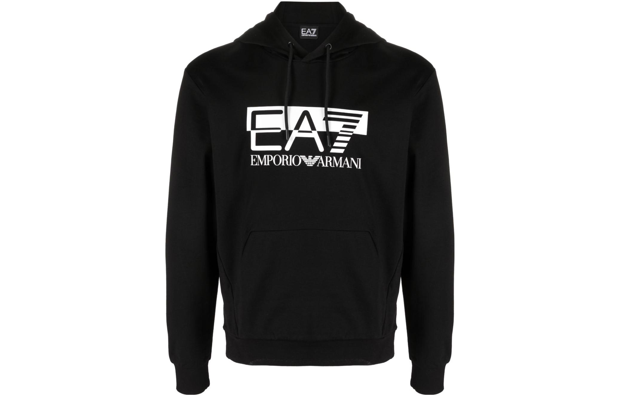 Emporio Armani EA7 FW23 Colorblock Logo Hoodie Pullover Black 6RPM62-PJ05Z-0200
