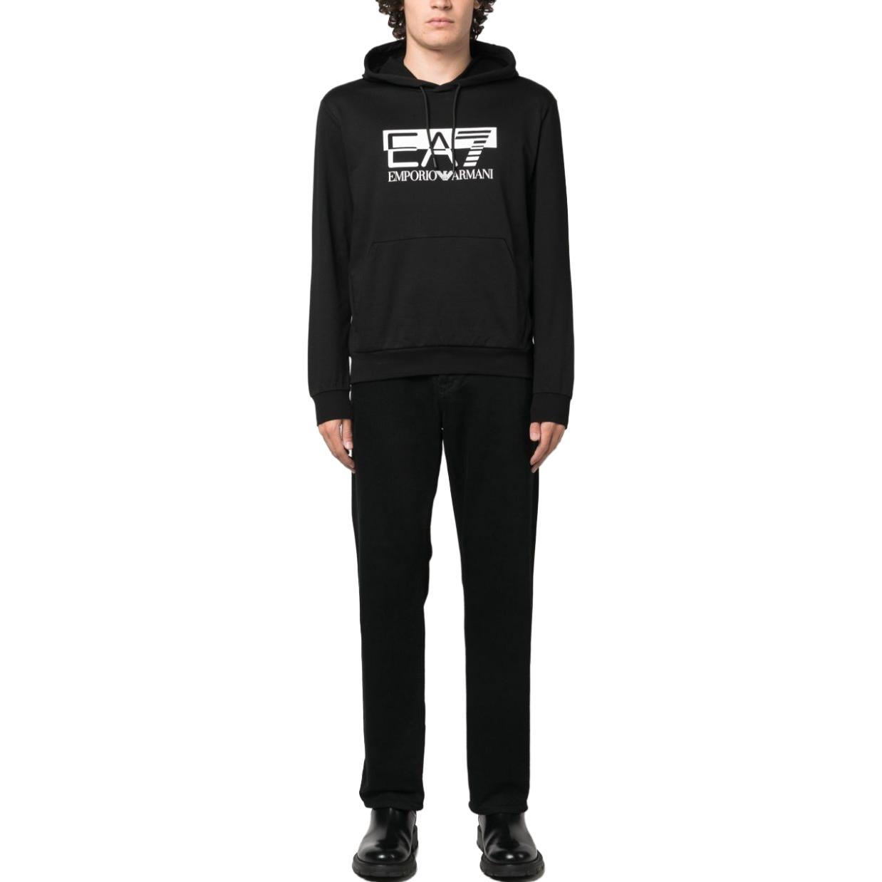 Lookbook Emporio Armani EA7 FW23 Hoodie Logo Warna Blok Hitam Pullover 6RPM62-PJ05Z-0200