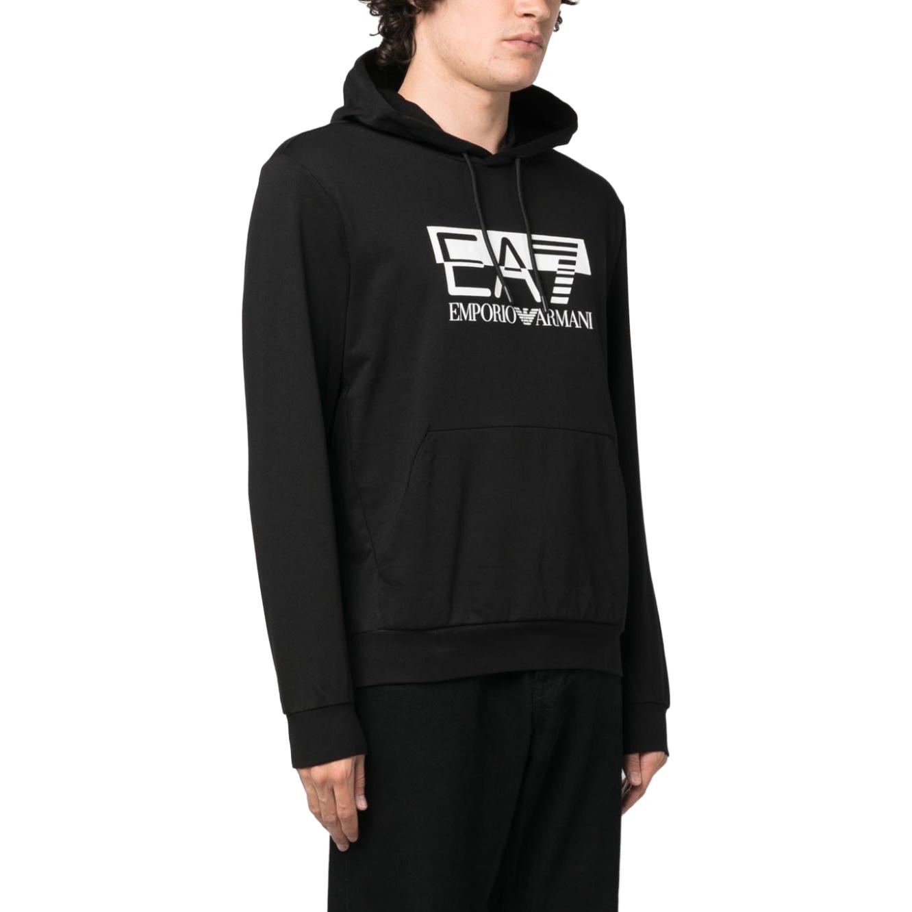 Purchase Emporio Armani EA7 FW23 Hoodie Logo Warna Blok Hitam Pullover 6RPM62-PJ05Z-0200