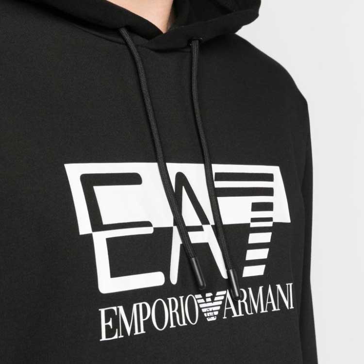 Details for Emporio Armani EA7 FW23 Hoodie Logo Warna Blok Hitam Pullover 6RPM62-PJ05Z-0200