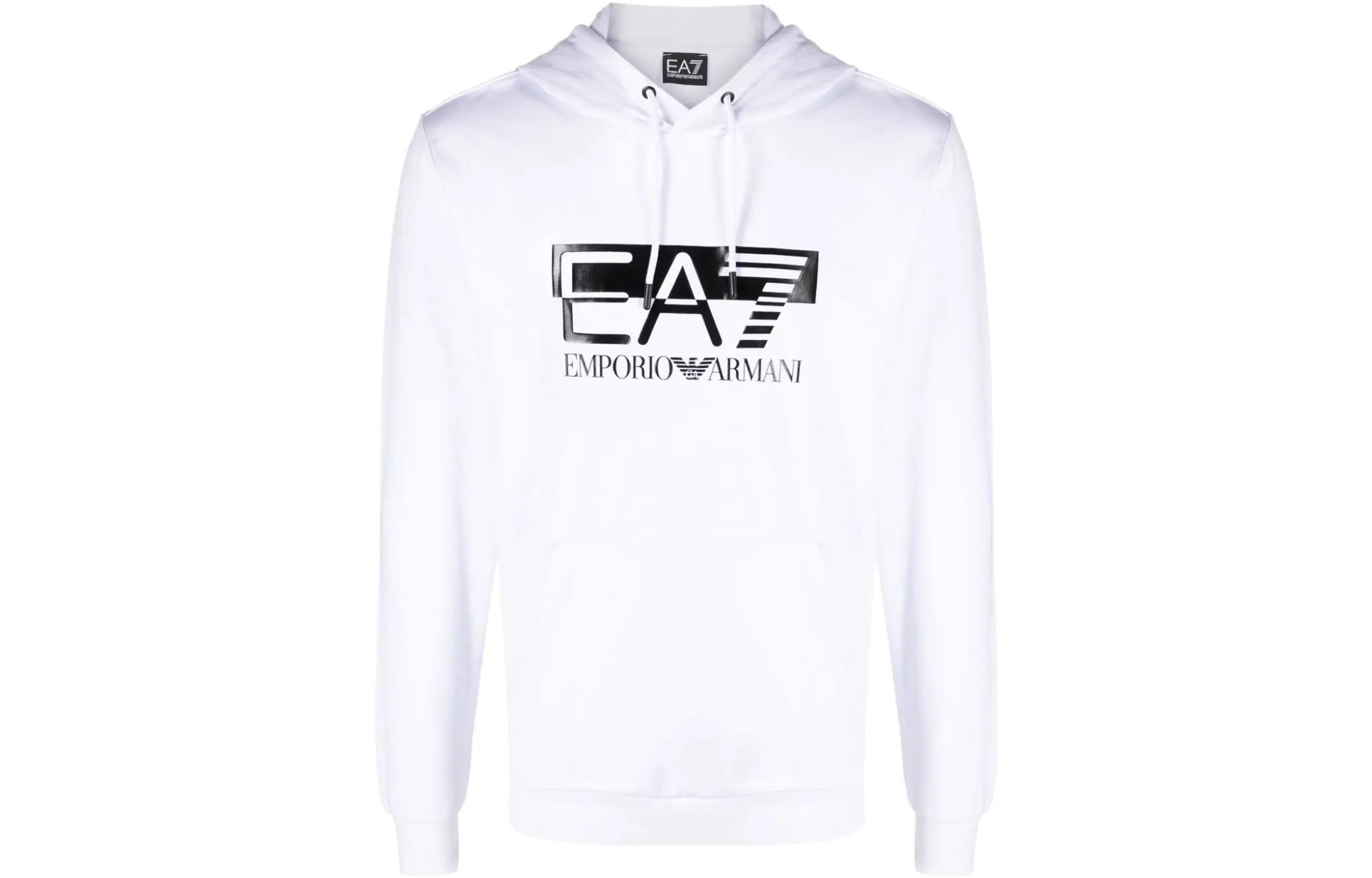 Emporio Armani EA7 FW23 Colorblock Logo Print Hoodie White Fashion 6RPM62-PJ05Z-0100