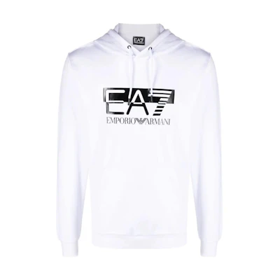 Emporio Armani EA7 FW23 Colorblock Logo Print Hoodie White Fashion 6RPM62-PJ05Z-0100