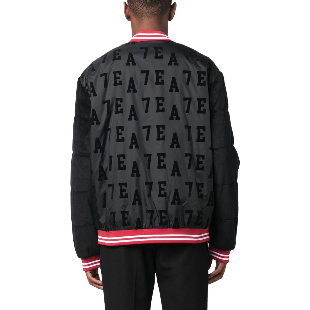 Details for Chaqueta Bomber Negra Hombre EMPORIO ARMANI EA7 FW23 Colorblock Logo Rayas. 6RPB09-PNECZ-1200