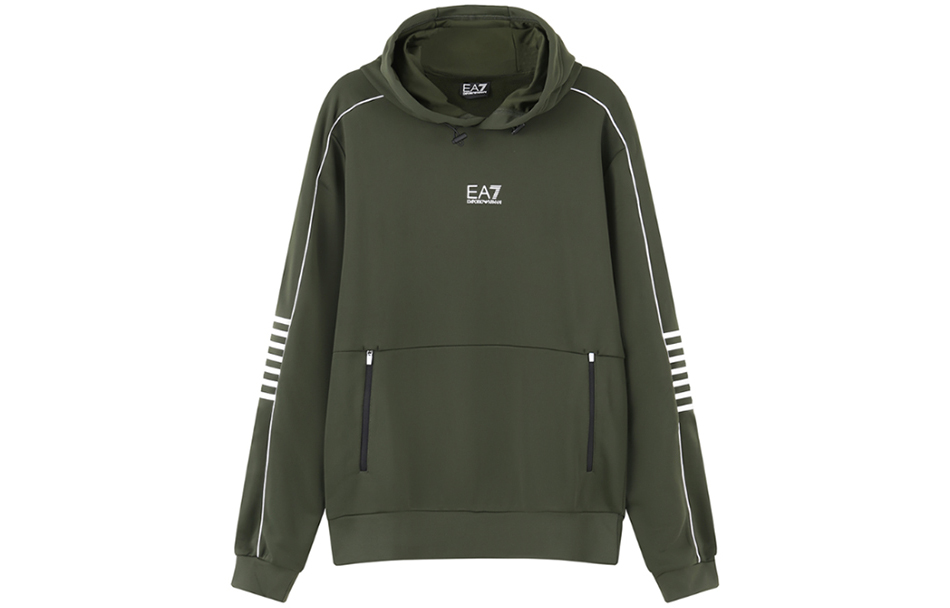 Order Emporio Armani EA7 Hoodie Logo Cetak Warna Hijau Gelap FW23 6RPM06-PJ16Z-1845