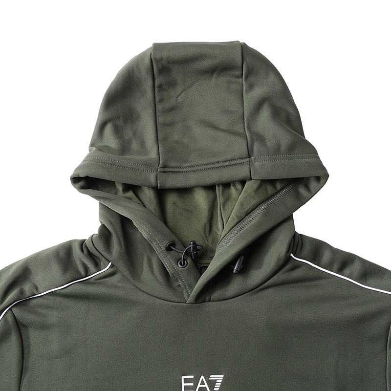 Shop Emporio Armani EA7 Hoodie Logo Cetak Warna Hijau Gelap FW23 6RPM06-PJ16Z-1845