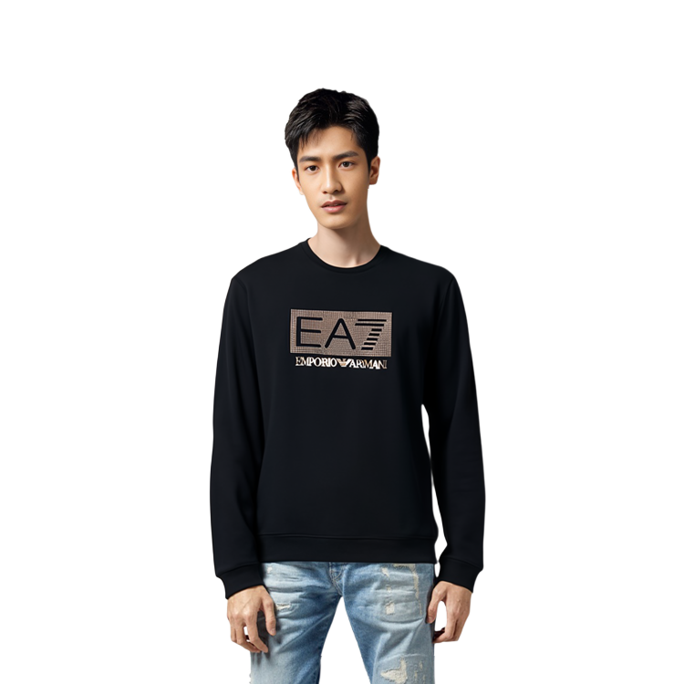 Cheap 엠포리오 아르마니 EA7 FW23 로고 프린트 크루넥 스웨트셔츠 블랙 3RUM09-PJARZ-1200