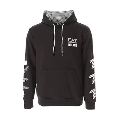 Emporio Armani EA7 FW23 Logo Print Drawstring Hoodie Black 6RPM70-PJ07Z-1200