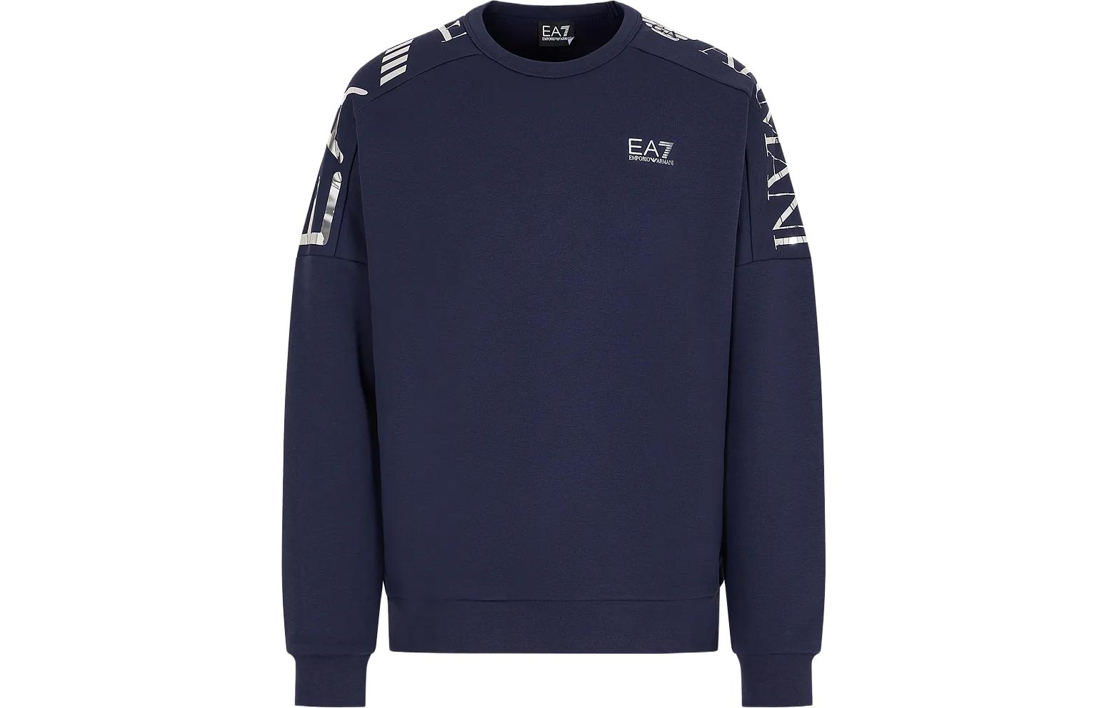 Emporio Armani EA7 FW23 Logo Print Navy Blue Crewneck Sweatshirt Men 6RPM23-PJHLZ-1554