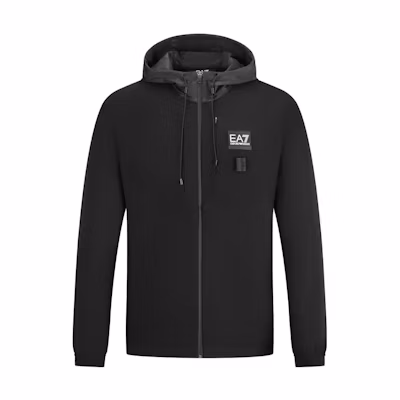 Emporio Armani EA7 FW23 Logo Print Zip Hoodie Jacket Black 6RPB42-PNBWZ-1200