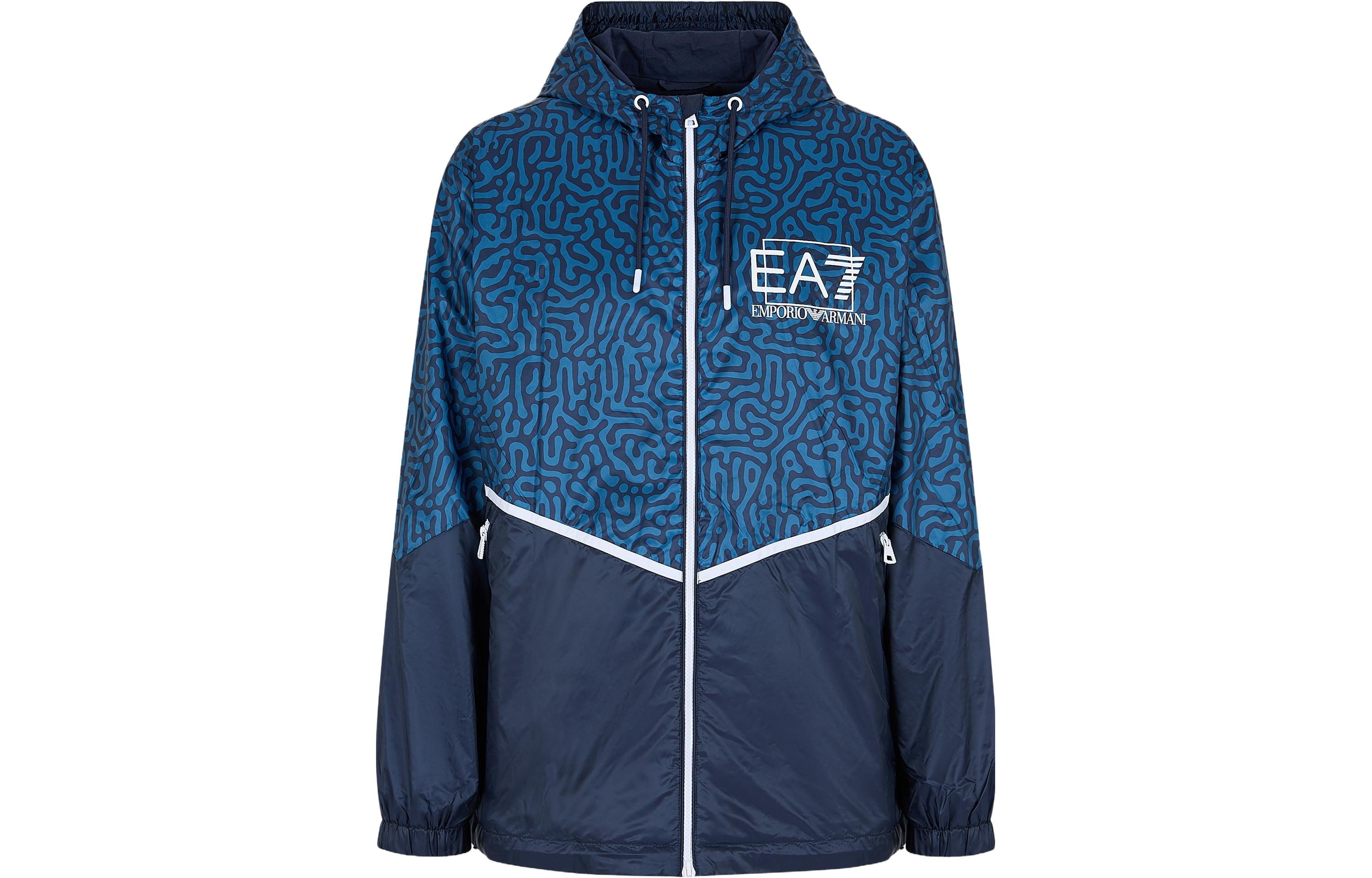 Emporio Armani EA7 FW23 Navy Blue Zip Hoodie Jacket Men with Letter Print 3RPB04-PN5ZZ-1554