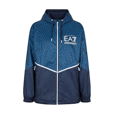Emporio Armani EA7 FW23 Navy Blue Zip Hoodie Jacket Men with Letter Print 3RPB04-PN5ZZ-1554