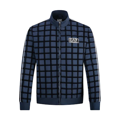 Emporio Armani EA7 FW23 Navy Logo Plaid Print Long Sleeve Jacket 6RPB47-PNDNZ-25QC