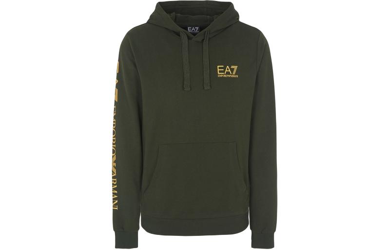 Emporio Armani EA7 FW23 Olive Green Hoodie with Letter Print 8NPM18-PJ05Z-0845