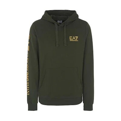 Emporio Armani EA7 FW23 Olive Green Hoodie with Letter Print 8NPM18-PJ05Z-0845