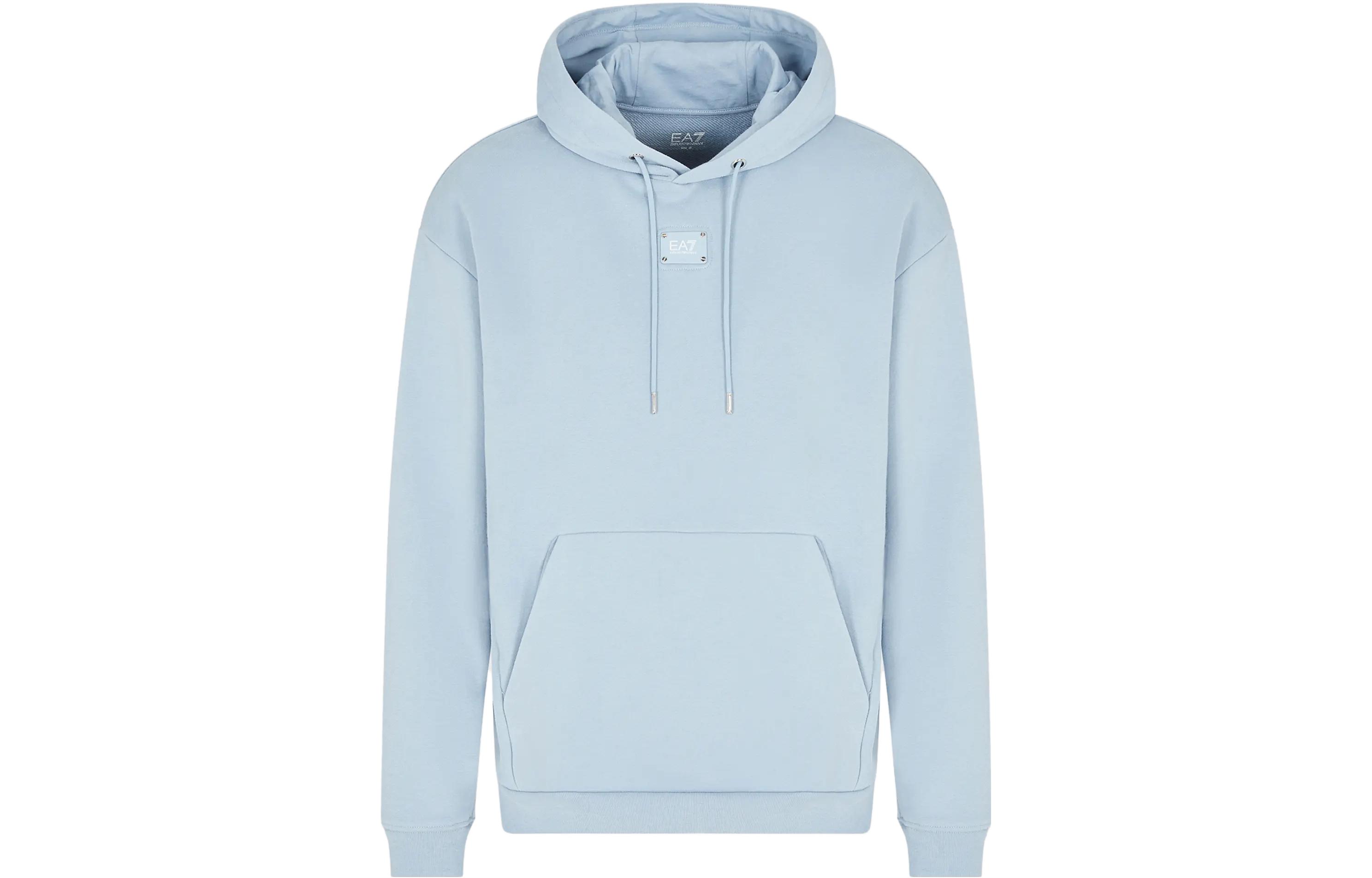 EMPORIO ARMANI EA7 FW23 Unisex Oversized Light Blue Hoodie Sweatshirt. 3RUM78-TJPQZ-1541