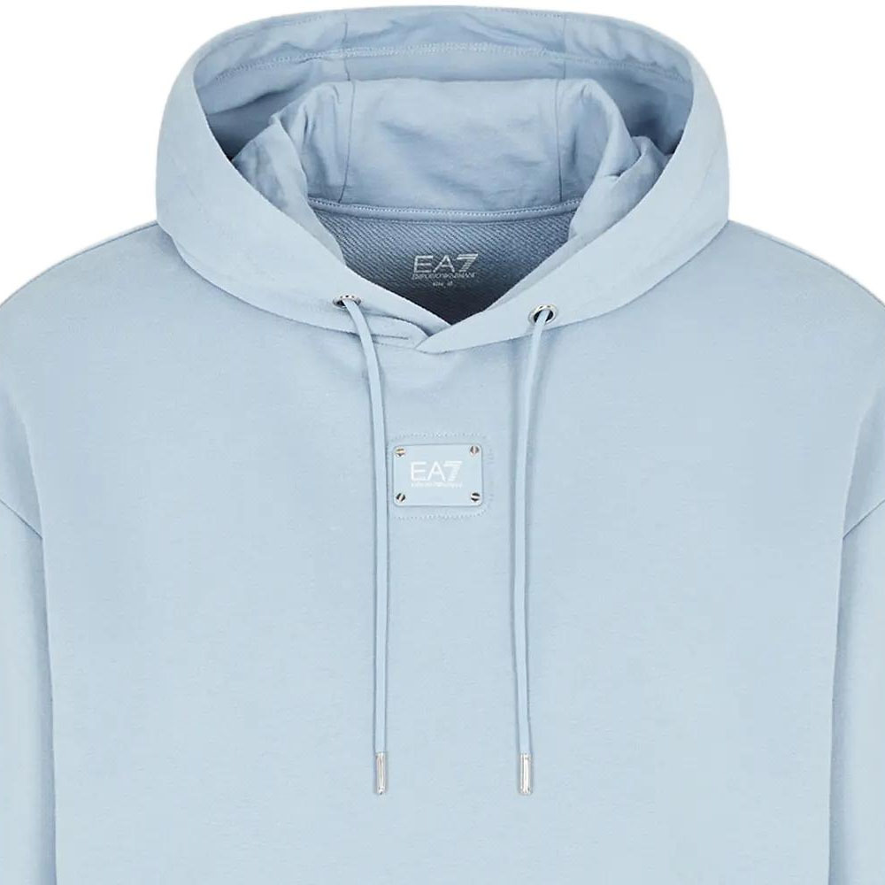 Sizing EMPORIO ARMANI EA7 FW23 男女款寬鬆版淺藍色連帽衫。 3RUM78-TJPQZ-1541