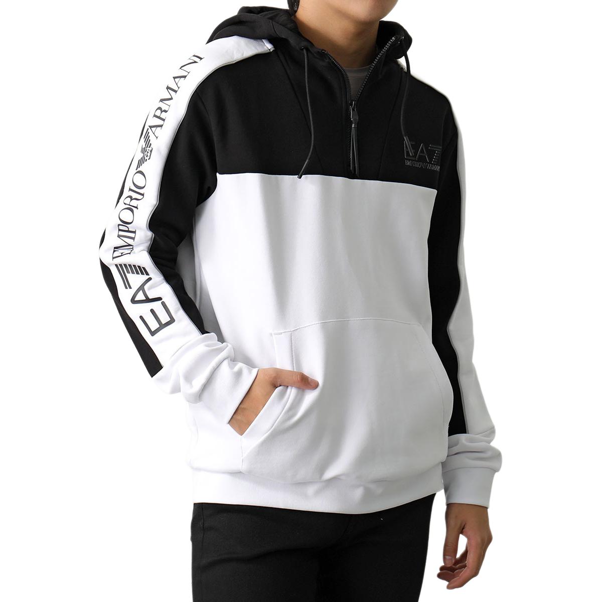 Emporio Armani EA7 FW23 White Letter Print Hooded Loose Sweatshirt 6RPM30-PJ07Z-1100