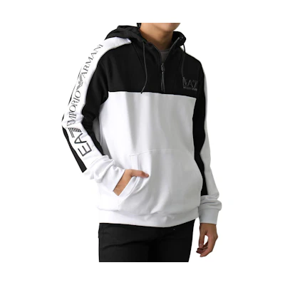 Emporio Armani EA7 FW23 White Letter Print Hooded Loose Sweatshirt 6RPM30-PJ07Z-1100