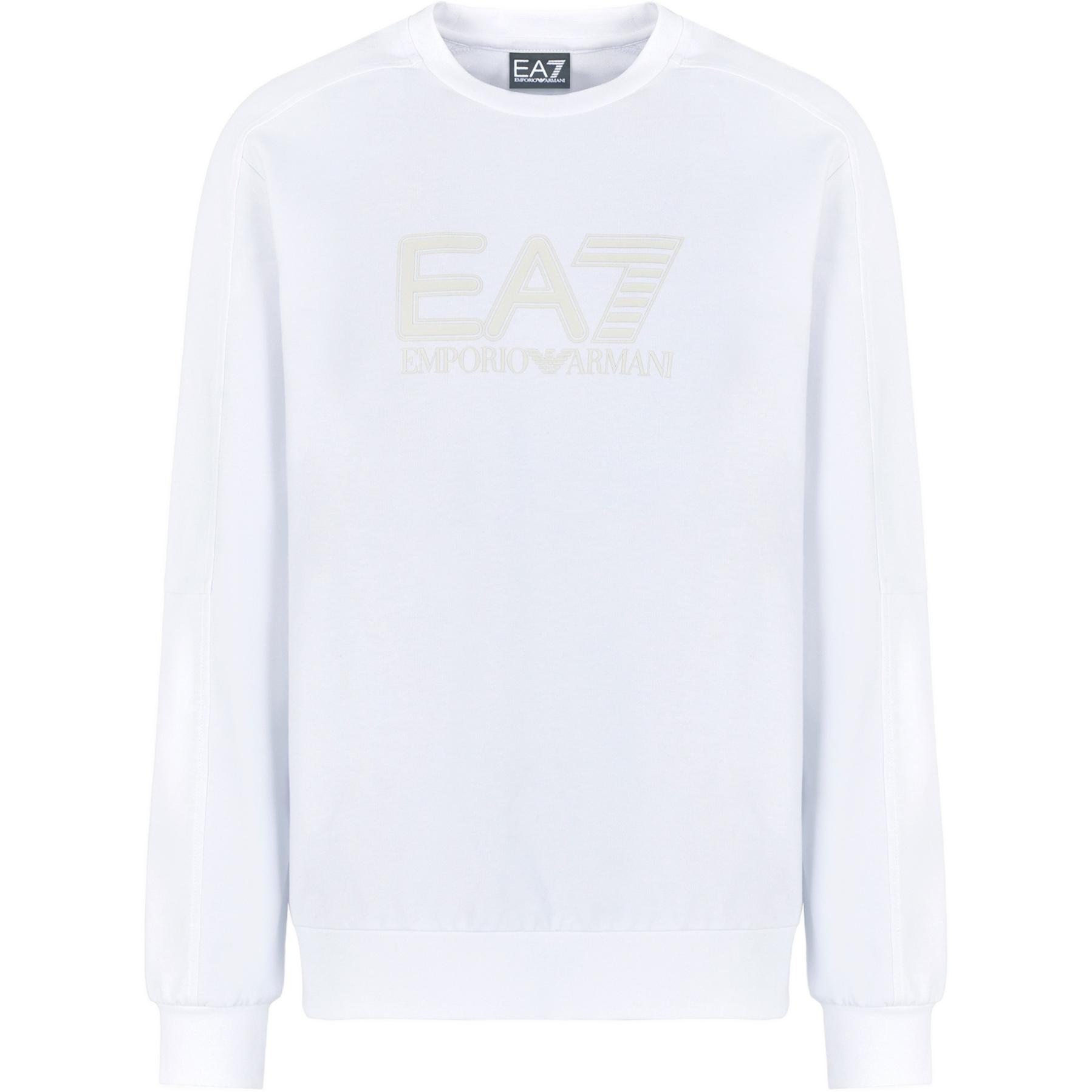 Emporio Armani EA7 FW24 Logo Print Crewneck Sweatshirt White 6DPM60-PJVRZ-1100