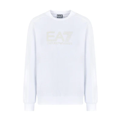 Emporio Armani EA7 FW24 Logo Print Crewneck Sweatshirt White 6DPM60-PJVRZ-1100