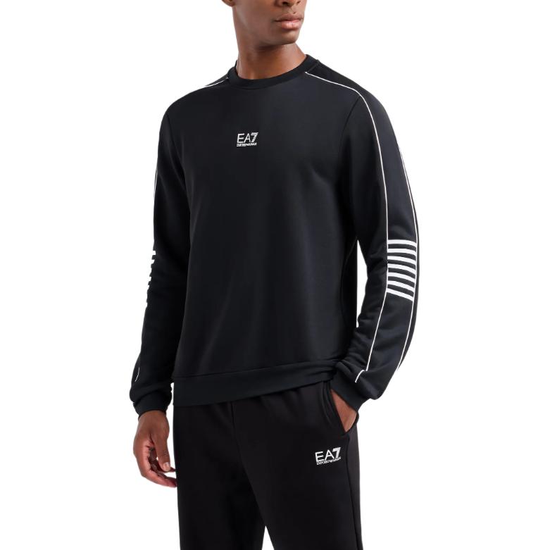 Emporio Armani EA7 FW24 Men’s Black Crewneck Sweatshirt with Logo and Stripe Trim 6DPM05-PJ16Z-1200 圖 3