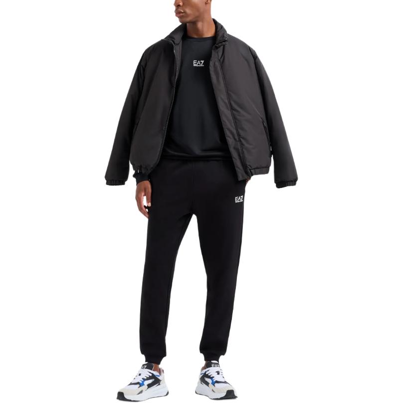 Emporio Armani EA7 FW24 Men’s Black Crewneck Sweatshirt with Logo and Stripe Trim 6DPM05-PJ16Z-1200 圖 4