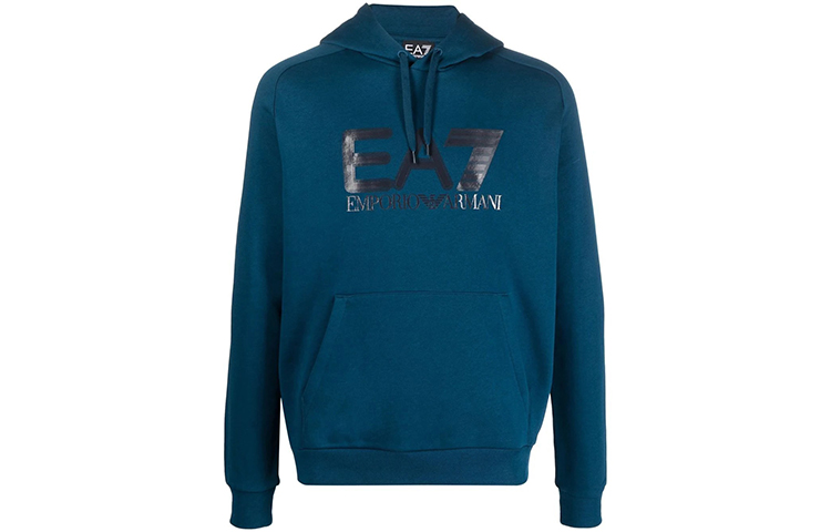 Emporio Armani EA7 FW2 Logo Print Hoodie Blue 6KPM88-PJ07Z-1544