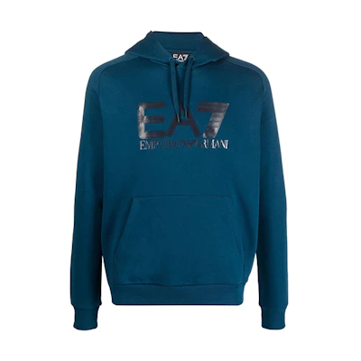 Emporio Armani EA7 FW2 Logo Print Hoodie Blue 6KPM88-PJ07Z-1544