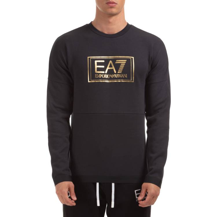 Shop Emporio Armani EA7 金色標誌圓領運動衫 海軍藍 6HPM73-PJF3Z-1578