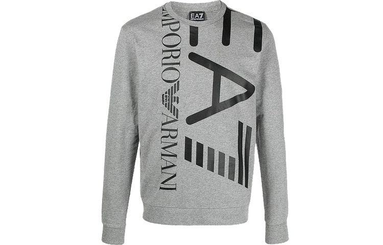 Emporio Armani EA7 Gray Cotton Long-Sleeve Sweatshirt with Letter Print 3KPM30-PJ8LZ-3905