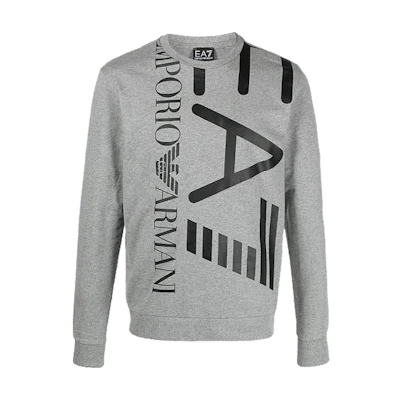 Emporio Armani EA7 Gray Cotton Long-Sleeve Sweatshirt with Letter Print 3KPM30-PJ8LZ-3905