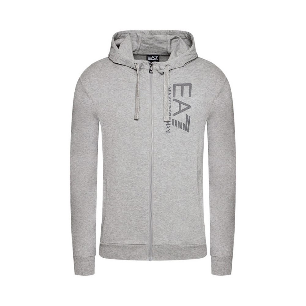 Emporio Armani EA7 Gray Cotton Zip Hoodie with Letter Print 3KPM53-PJ05Z-3905