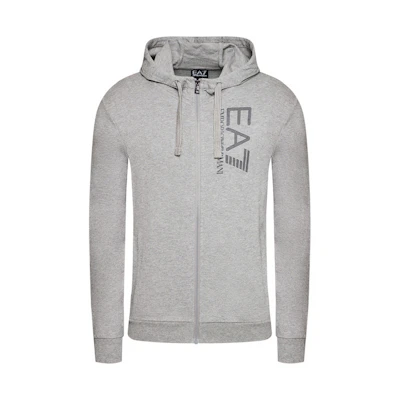 Emporio Armani EA7 Gray Cotton Zip Hoodie with Letter Print 3KPM53-PJ05Z-3905