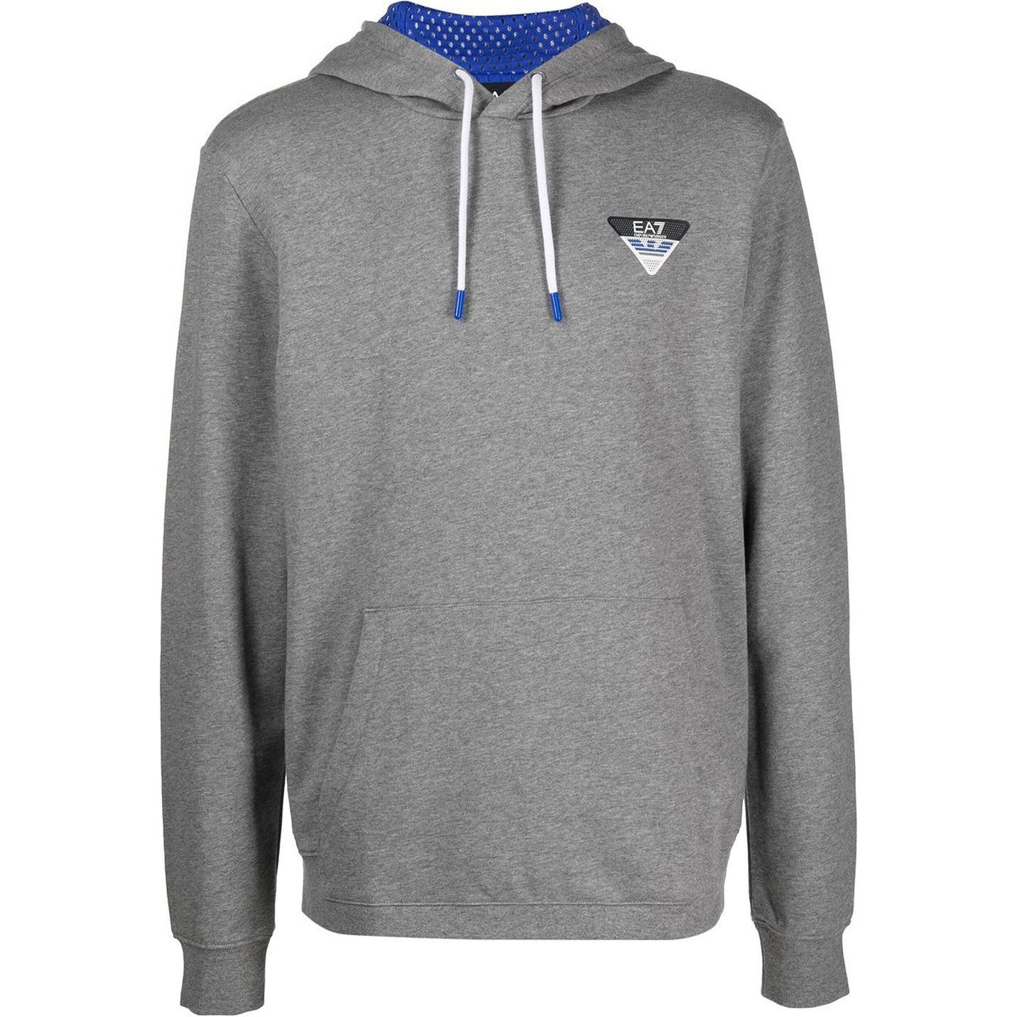 Emporio Armani EA7 Gray Hoodie with Eagle Logo and Letter Print 6LPM72-PJEQZ-3905