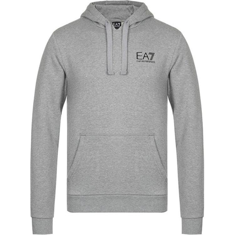 Emporio Armani EA7 Gray Hoodie with Logo Print and Drawstring 6ZPM63-PJ07Z-3905