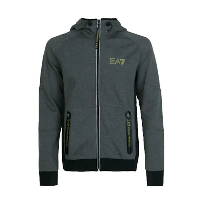 Emporio Armani EA7 Gray Logo Print Zip-Up Hoodie Jacket 6ZPM65-PJQ7Z-3912