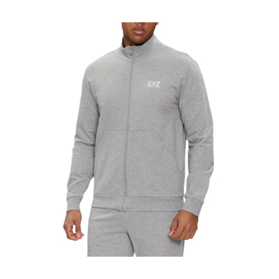 Emporio Armani EA7 Gray Logo Print Zip-Up Jacket with Stand Collar 3DPM61-PJ05Z-3905