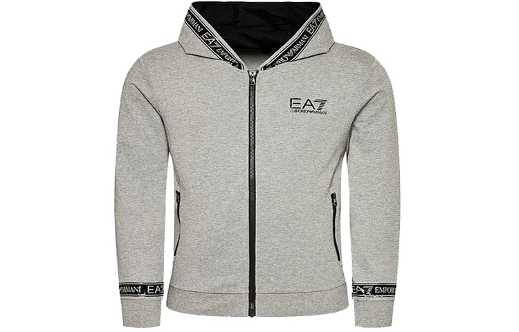Emporio Armani EA7 Gray Slim-Fit Logo Print Hoodie 3KPM25-PJ05Z-3905