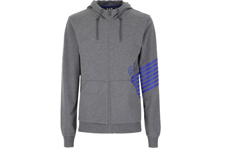 Emporio Armani EA7 Gray Zip-Up Hoodie with Striped Logo Print 3GPM82-J05Z-3925
