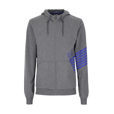 Emporio Armani EA7 Gray Zip-Up Hoodie with Striped Logo Print 3GPM82-J05Z-3925
