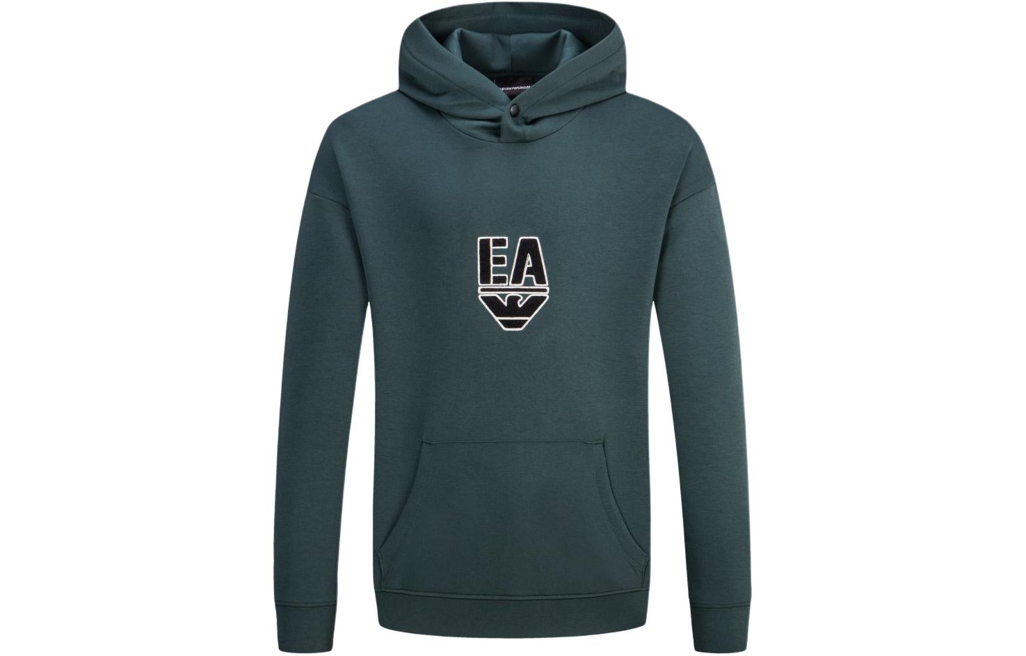 Emporio Armani EA7 Green Hoodie with Letter Print 6L1MC4-1JHSZ-0586