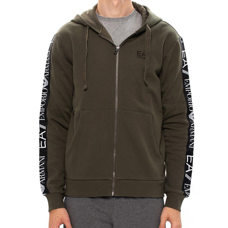 Lookbook Emporio Armani EA7 Hoodie Hijau dengan Rekaan Tali Huruf 6HPM12-PJ07Z-1867