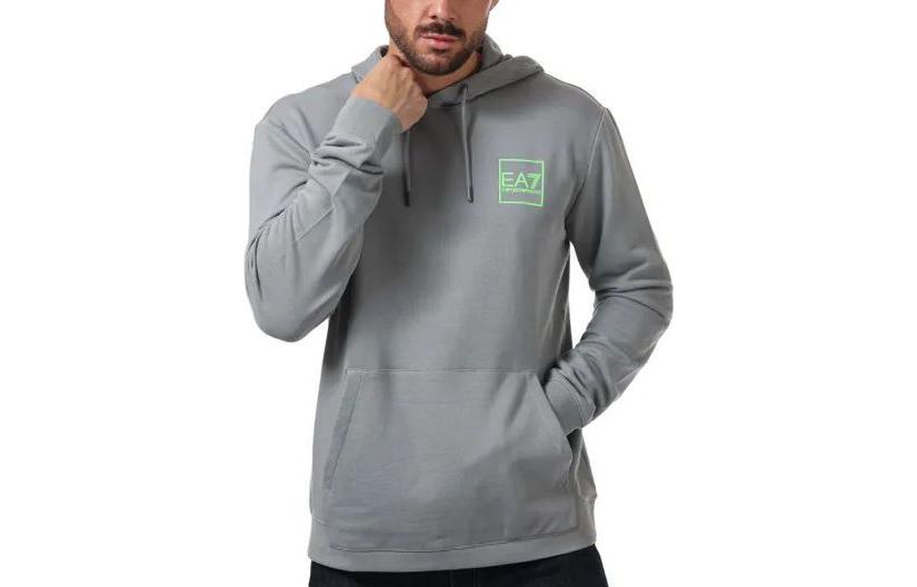 Emporio Armani EA7 Grey Hooded Pullover Sweatshirt with Drawstring 3LPM51-PJEQZ-1907