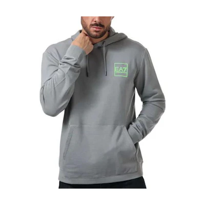 Emporio Armani EA7 Grey Hooded Pullover Sweatshirt with Drawstring 3LPM51-PJEQZ-1907
