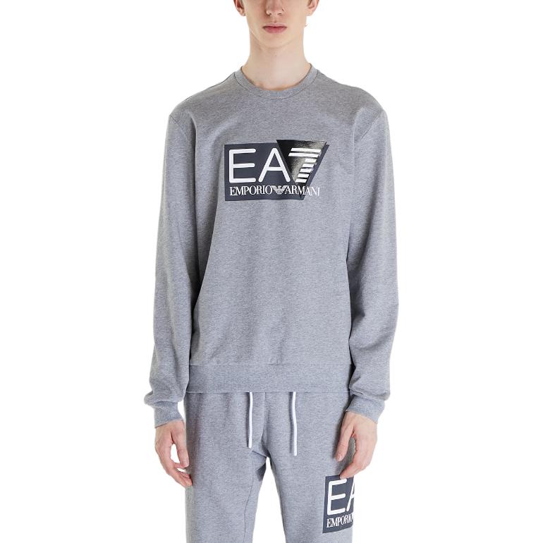 Emporio Armani EA7 Grey Logo Print Pullover Crewneck Sweatshirt 3DPM60-PJ05Z-3905
