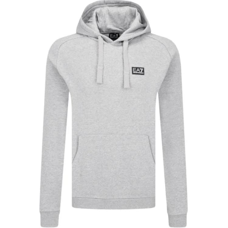 Emporio Armani EA7 Grey Logo Pullover Hoodie with Raglan Sleeves 6GPM96-PJ07Z-3905