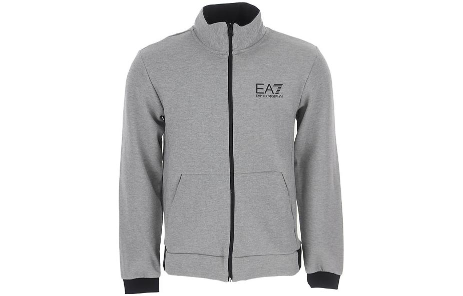 Emporio Armani EA7 Grey Sweatshirt with Letter Print and Side Pockets 6KPM90-PJBZZ-3905