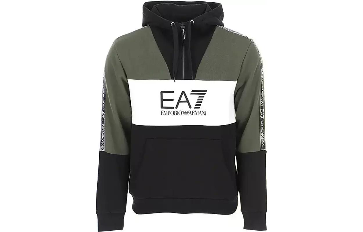 Emporio Armani EA7 Half-Zip Colorblock Hoodie Black with Logo Print 6KPM29-PJ07Z-0200