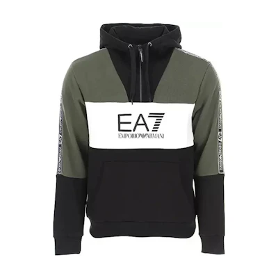 Emporio Armani EA7 Half-Zip Colorblock Hoodie Black with Logo Print 6KPM29-PJ07Z-0200