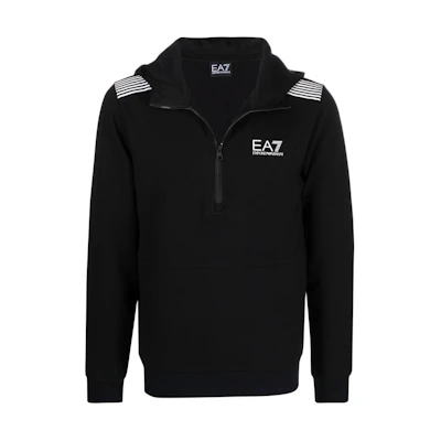 Emporio Armani EA7 Half-Zip Hoodie Black with Letter-Number Print SS22 6KPM56-PJ9FZ-1200